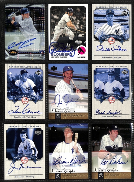 (27) Manufacturer Certified Yankees Autographs w. Silvera, Cerv, Gamble, Watson, Key, Michael, Blanchard, Medich, + 